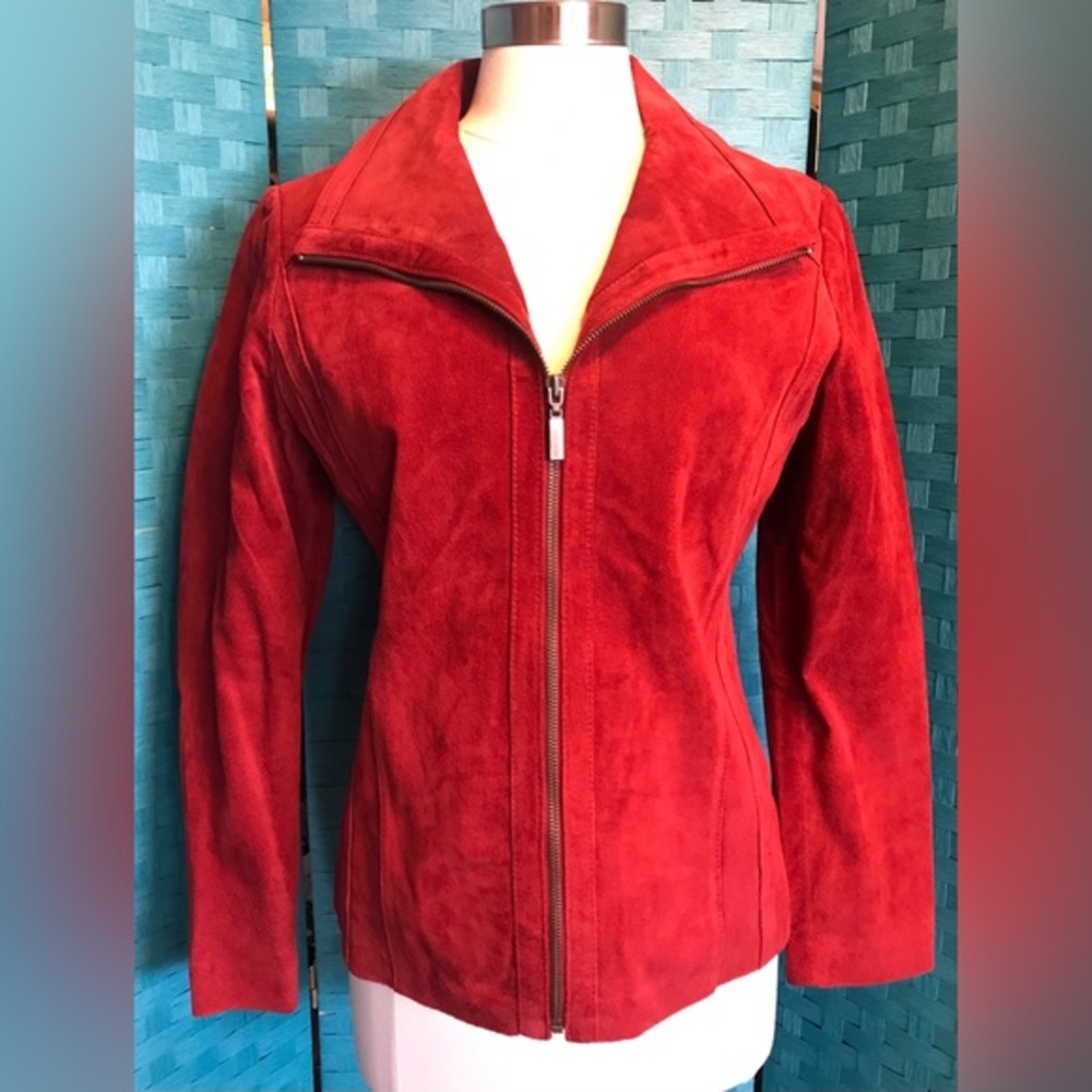 East 5th Genuine Leather Zip Blazer Jacket Red